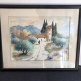 Watercolor landscape of provence