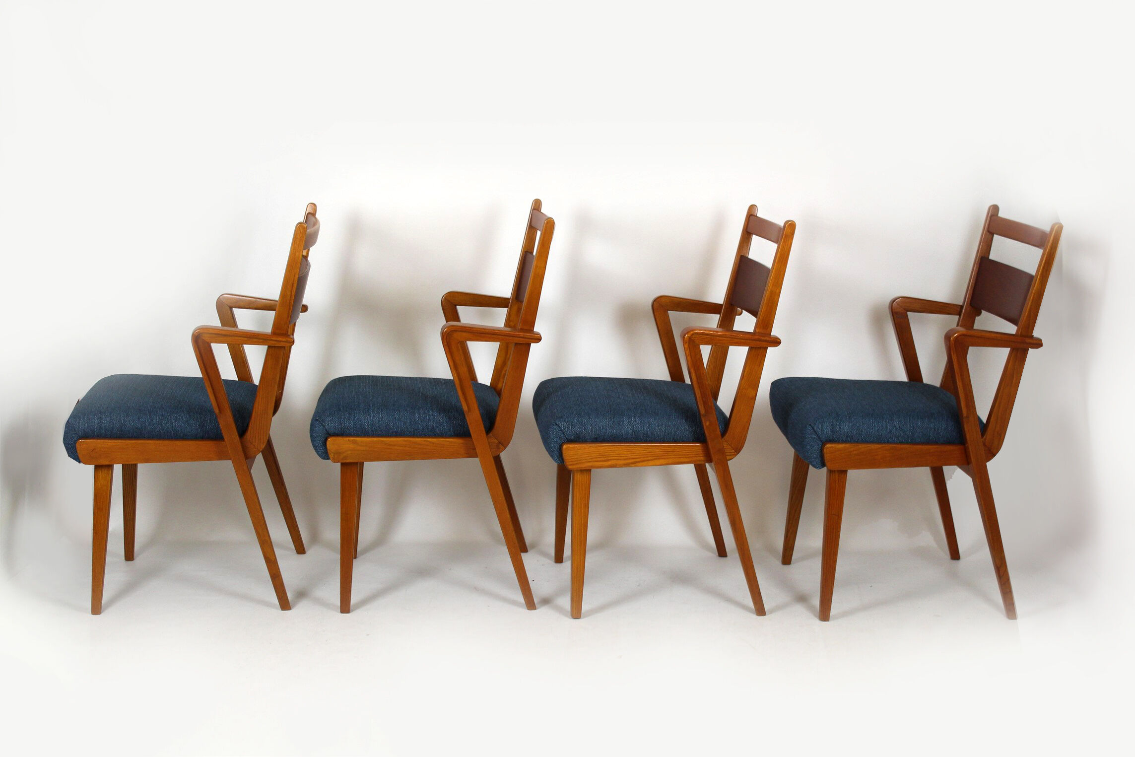 Ash & walnut dining chairs from Jitona Sobeslav, 1950