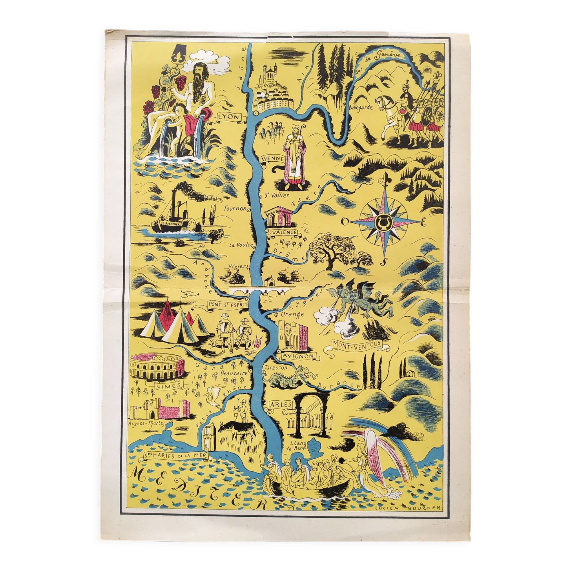 Affiche carte du sud de la France par Lucien Boucher dans les années 30
