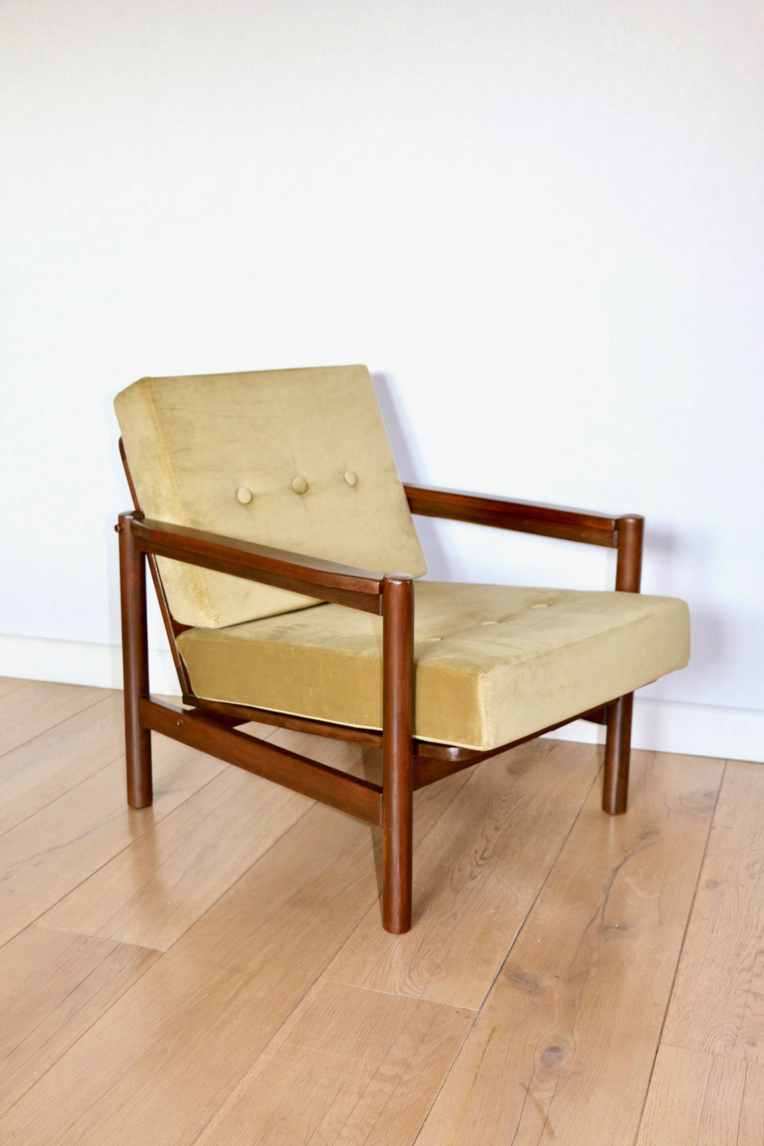 Fauteuil Vintage en Velours Olive, Années 70