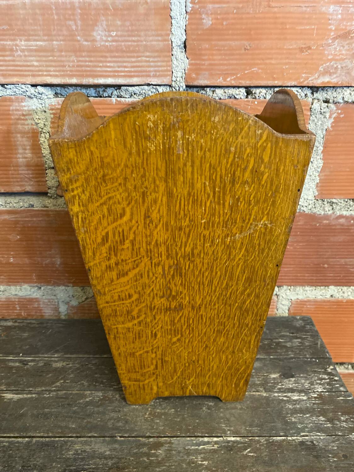 Vintage Wooden Trapezoid Umbrella Stand Basket #D867