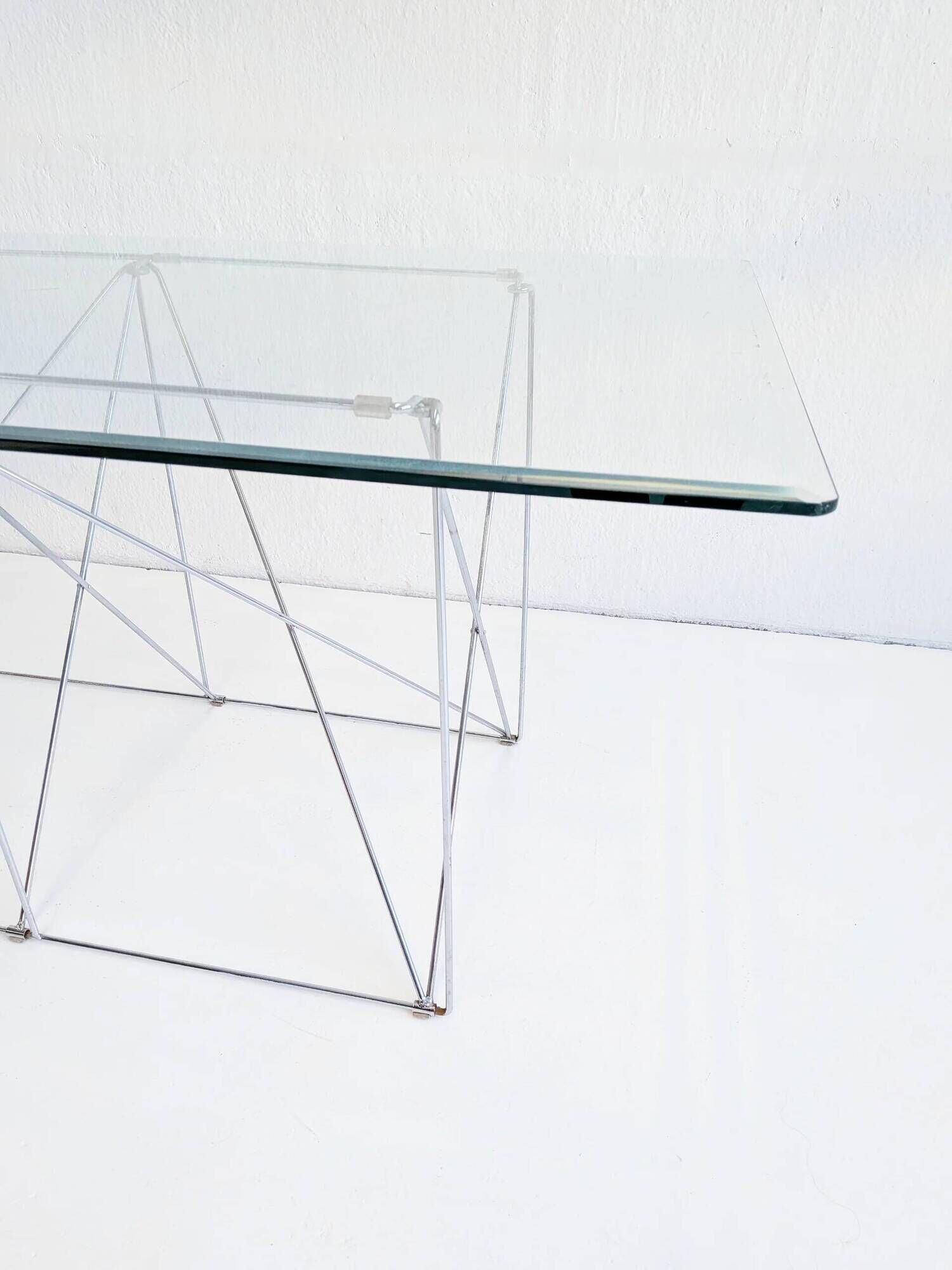Foldable steel & glass dining table by Max Sauze 1970s