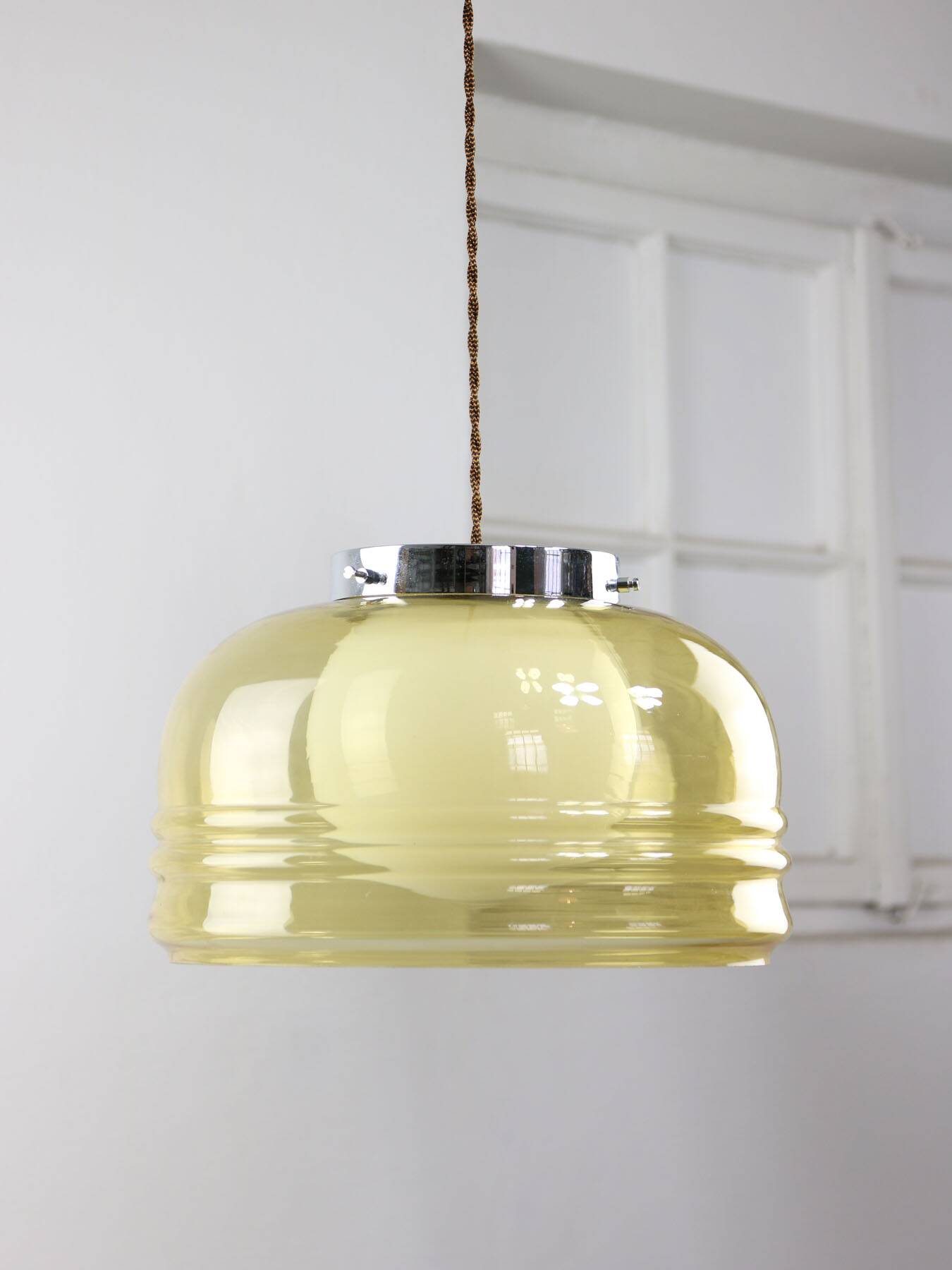 Vintage Italian Chrome and Glass Pendant Lamp, 70s