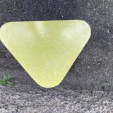 Small triangular paneling small yellow coffee table tripode door midcentury plant 1950 old