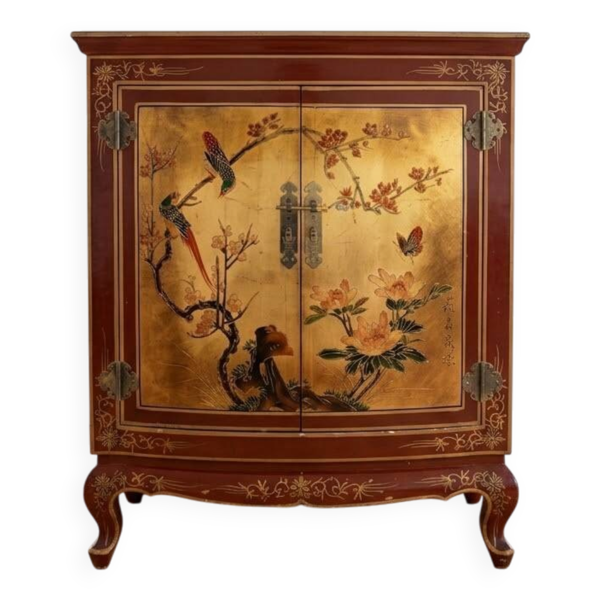 Red and gold lacquered Chinese-style low buffet set