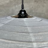 Medium pendant light in rattan and natural linen, Japanese-style, flattened round (Labu) H35 D60