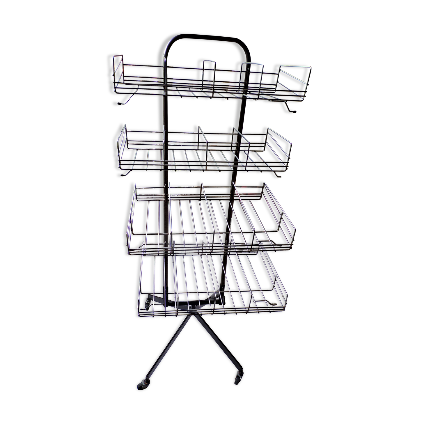 Metal grocery shelf on wheels