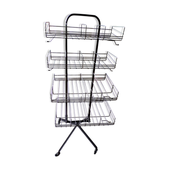 Metal grocery shelf on wheels