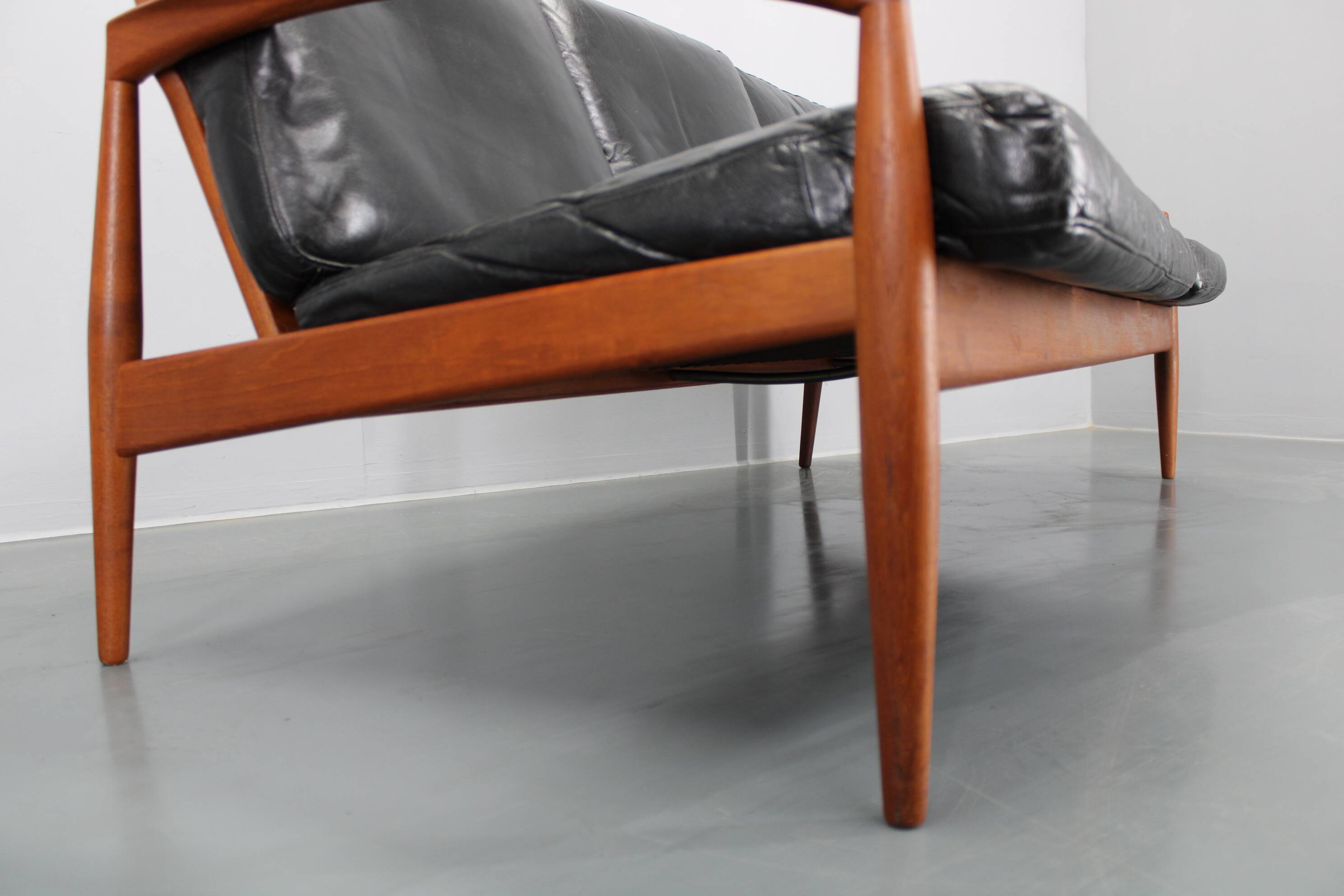 1960s Kai Kristiansen Paper Knife 3-Seater Teak Sofa in Leather , Denmark