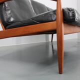 1960s Kai Kristiansen Paper Knife 3-Seater Teak Sofa in Leather , Denmark