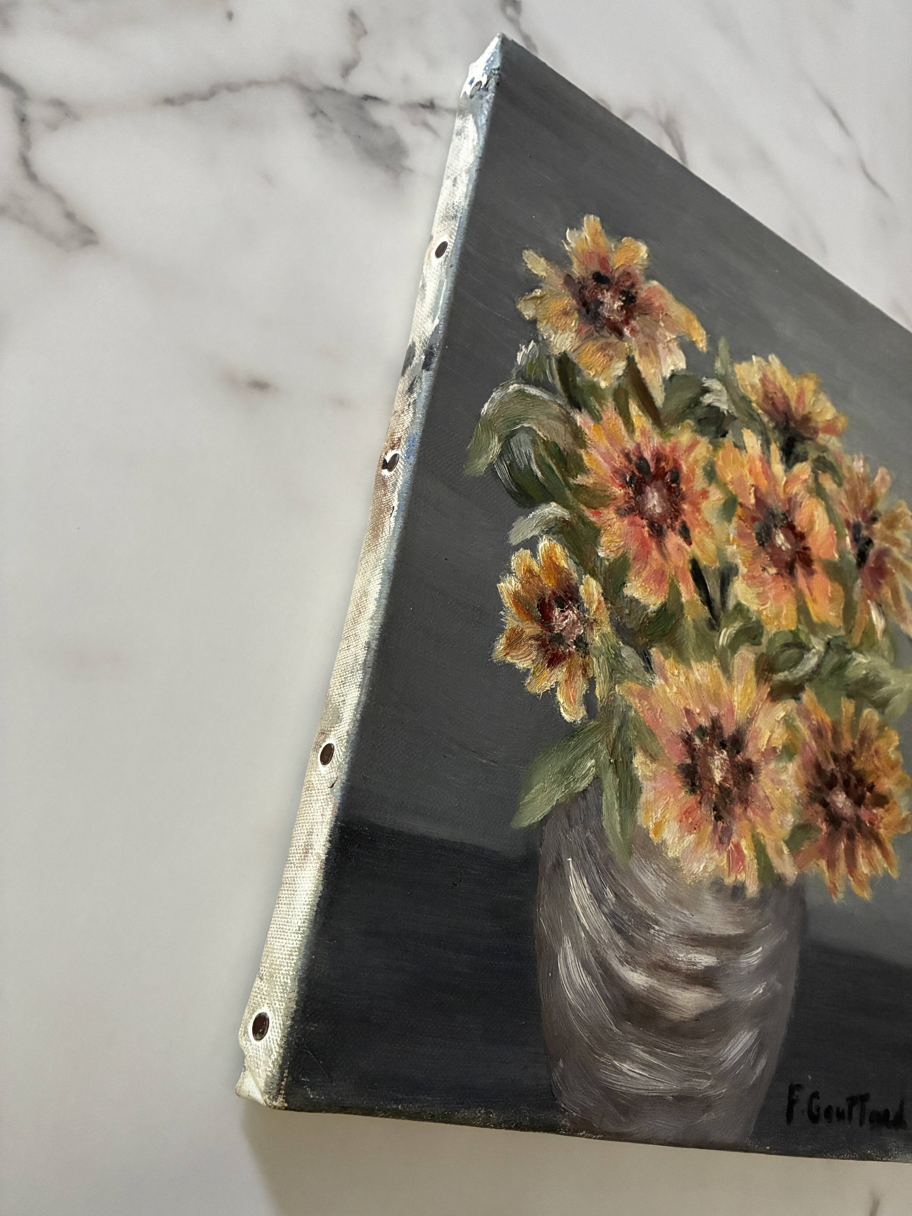 Tableau ancien huile sur toile bouquet de fleurs
