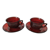 Set of cups and saucers Arcoroc Sierra ruby – 1970s