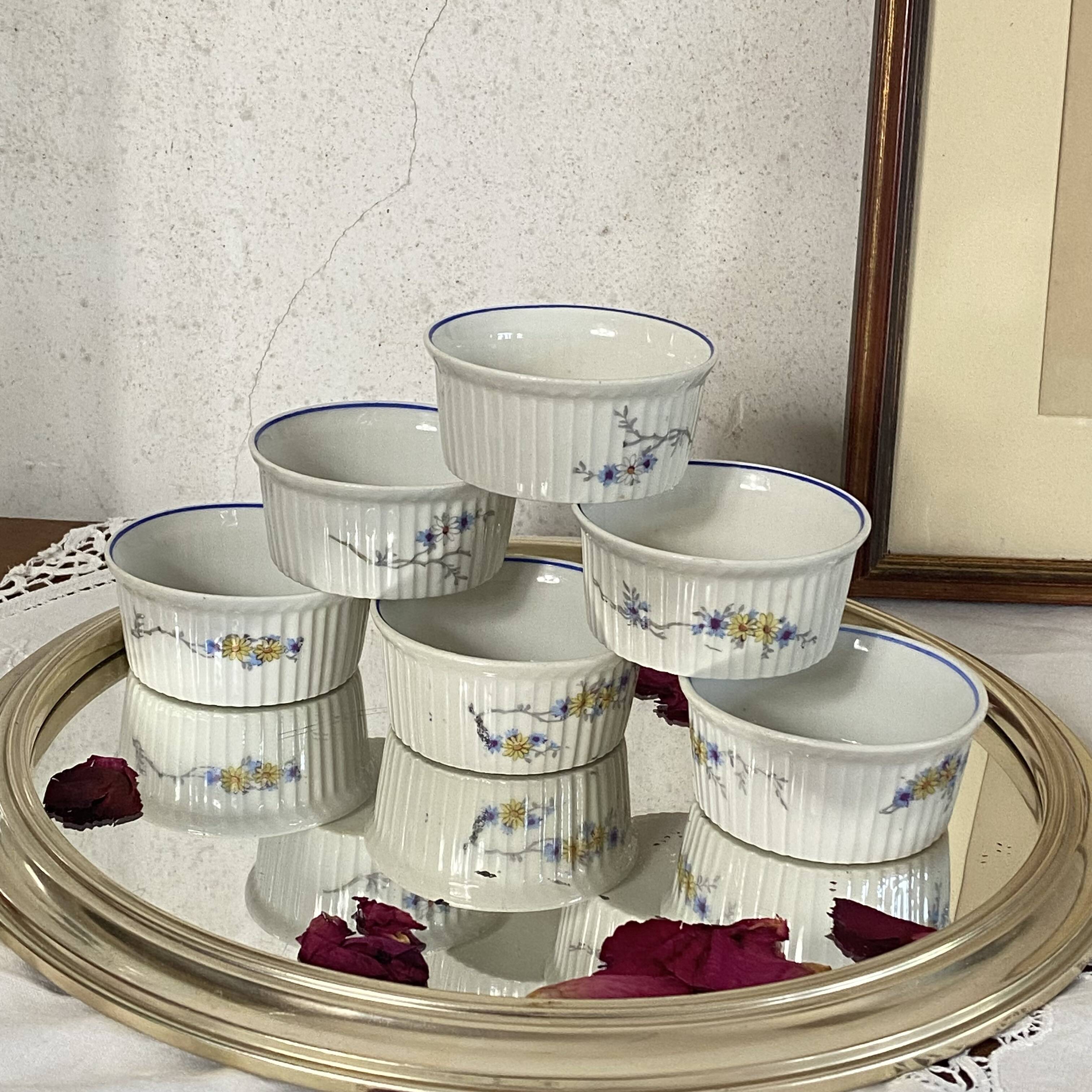 6 vintage porcelain ramekins with flowers