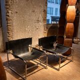 Pair of black leather armchairs T1 by Rodney Kinsman for Bieffeplast, 1967