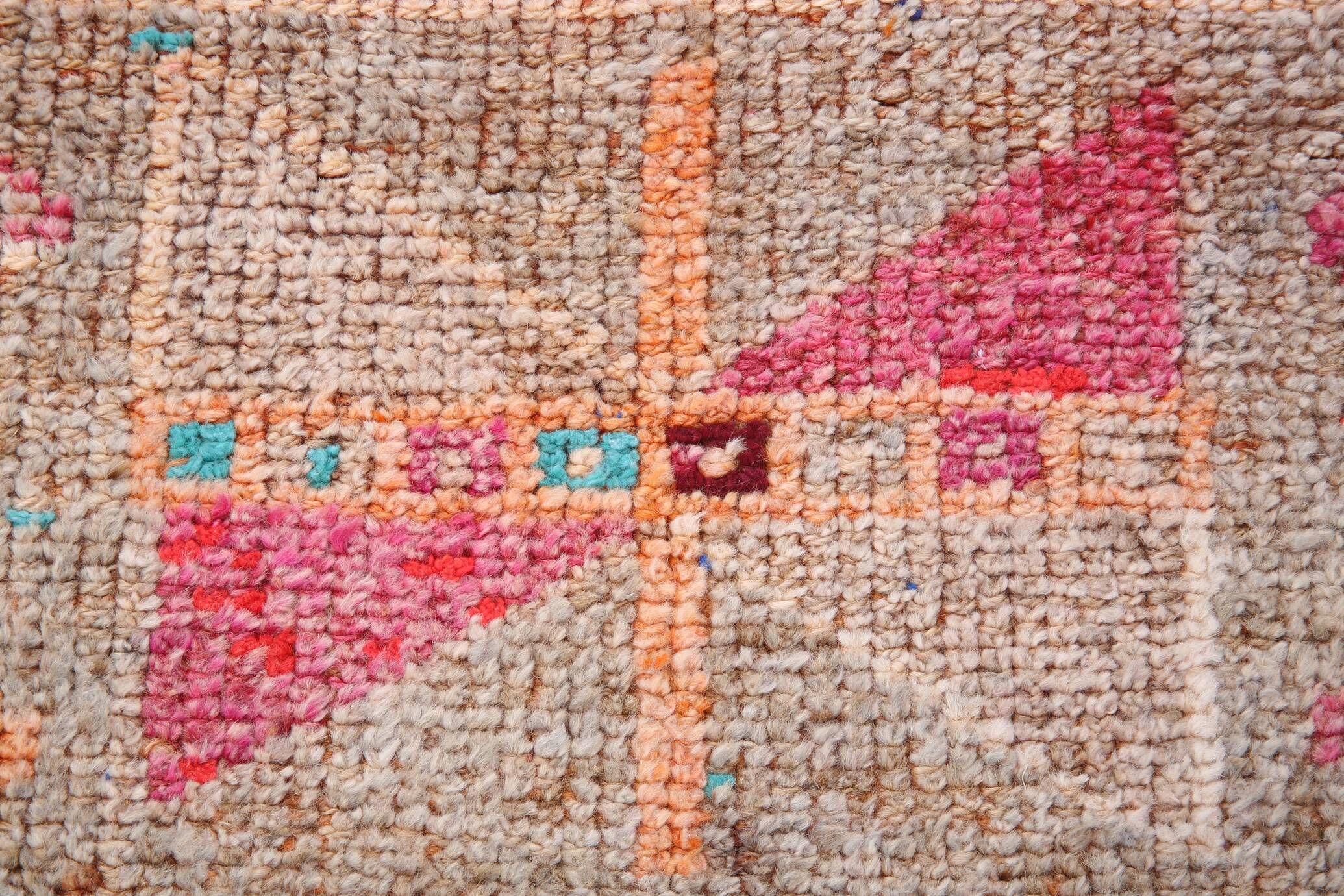 Raspberry Pink Tribal Vintage Runner Rug, Turkish Hallway Carpet,102x322 Cm