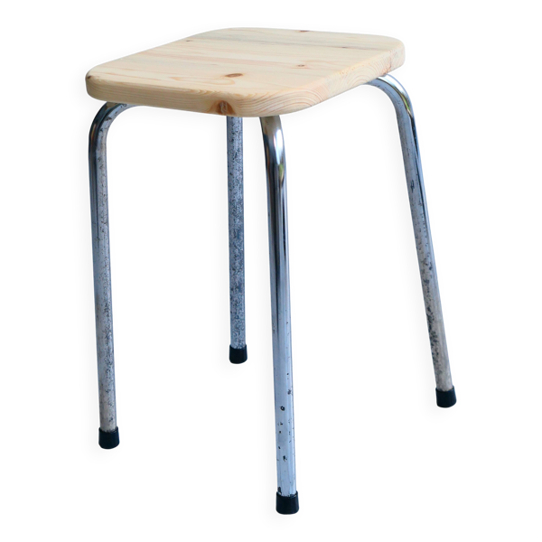 Tabouret vintage en pin massif