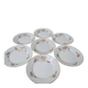 7 dessert plates in porcelain with a violet lilac design and a gold rim.