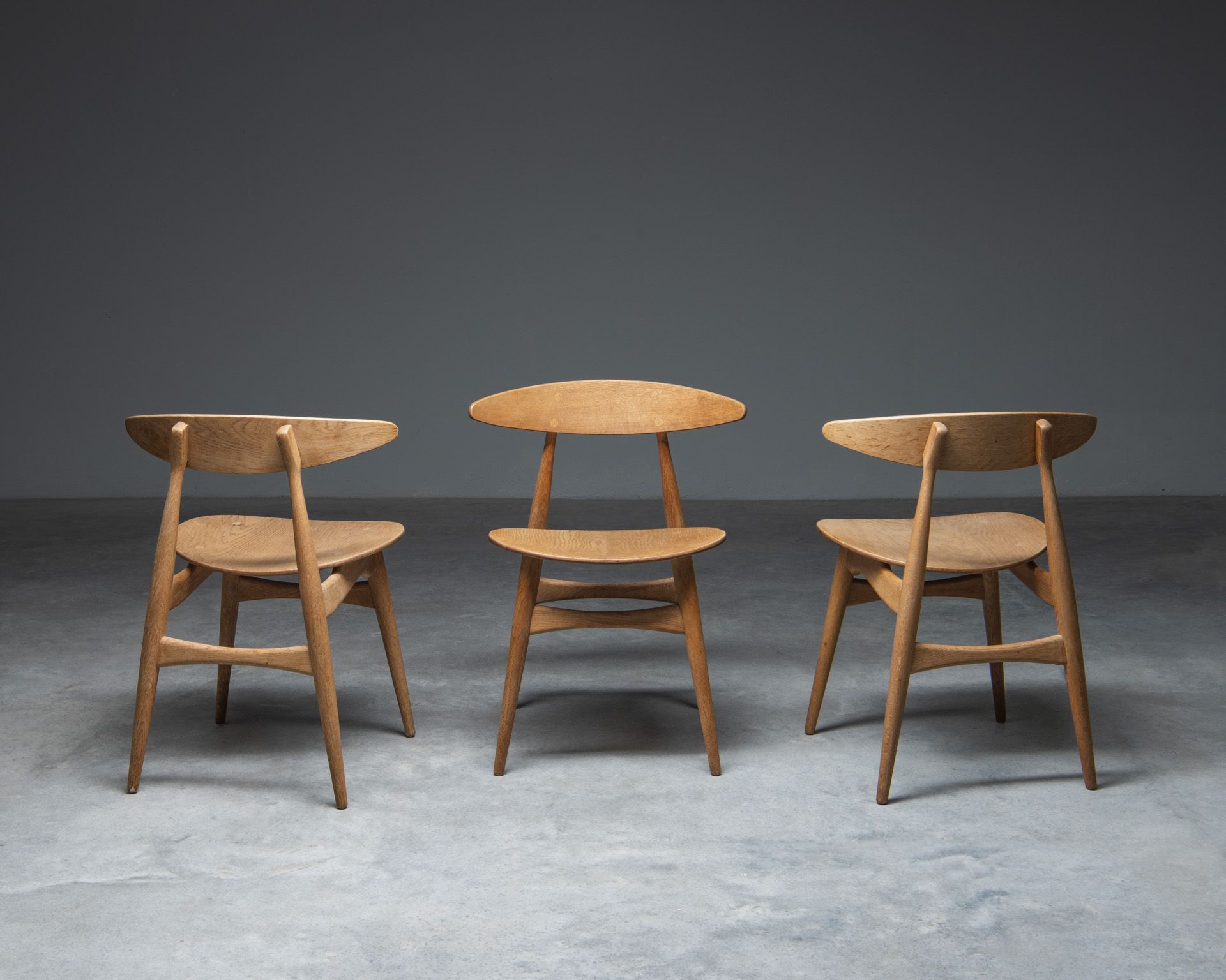 Set of 3 Chairs CH33 Hans Wagner, Carl Hansen & Søn, 1950s, Denmark