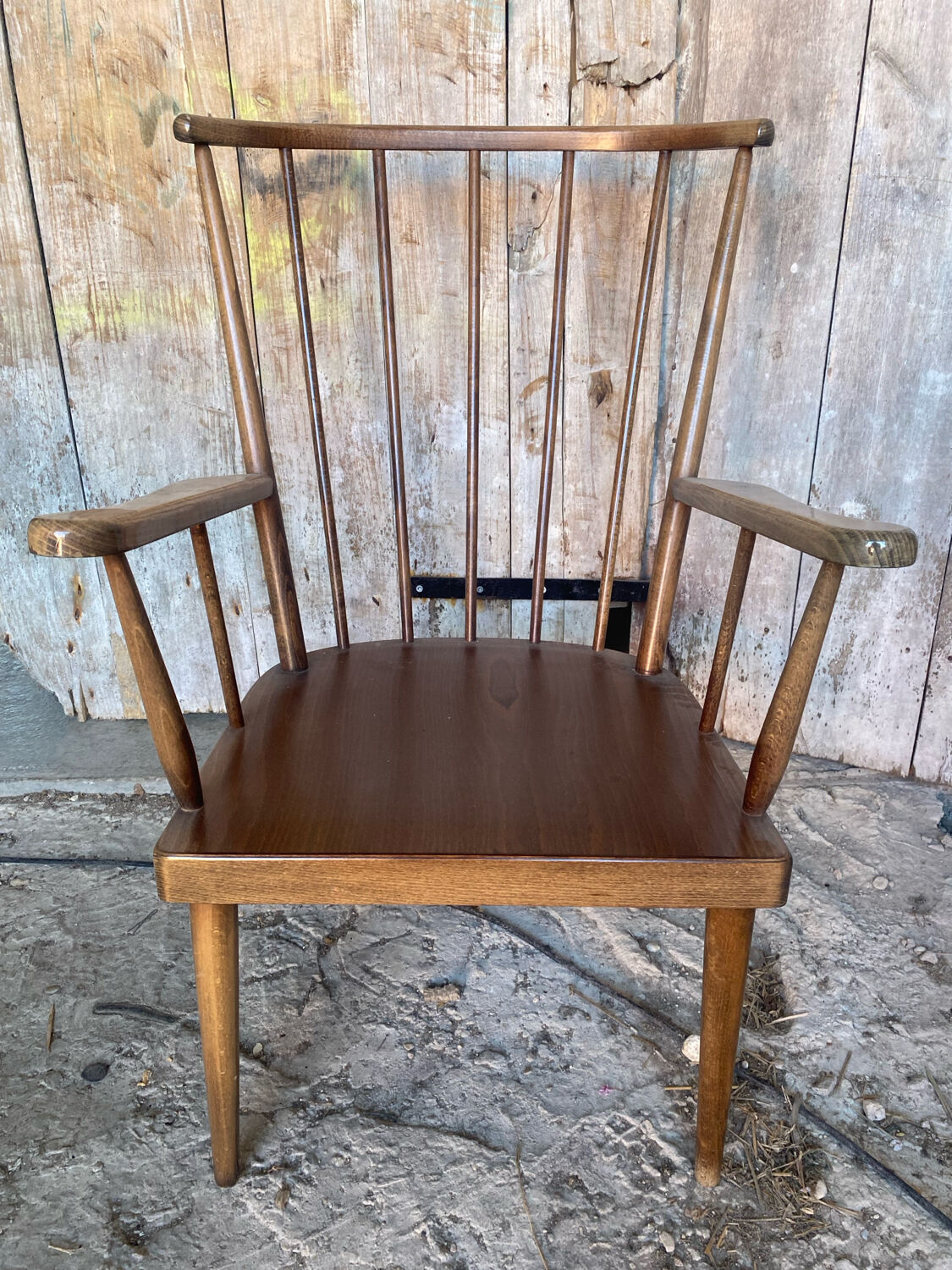 Antique BAUMANN Fan Chair Wood + Vintage Cushions #D877