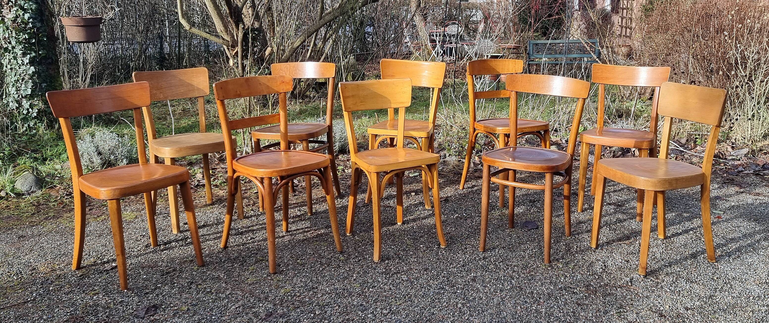 10 chaises bistrot, années 50-60