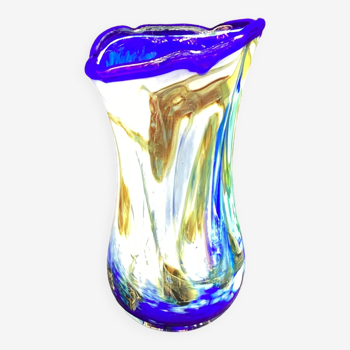 Vase verrerie de Biot signé daté dimension : hauteur -25cm- diamètre -12,5cm-