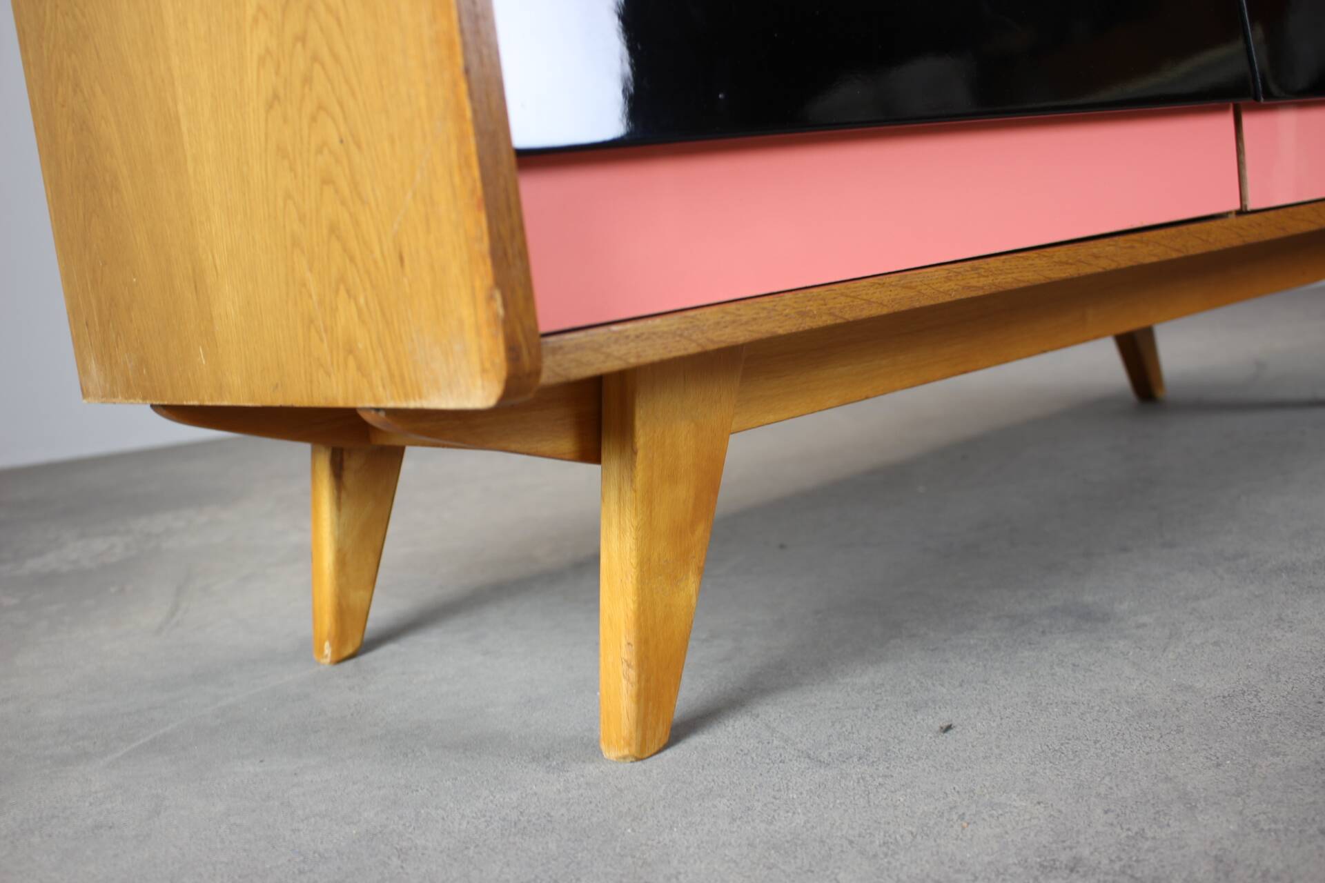 Restored 1960 chest of drawers by Jiroutek in oak with color-block drawers