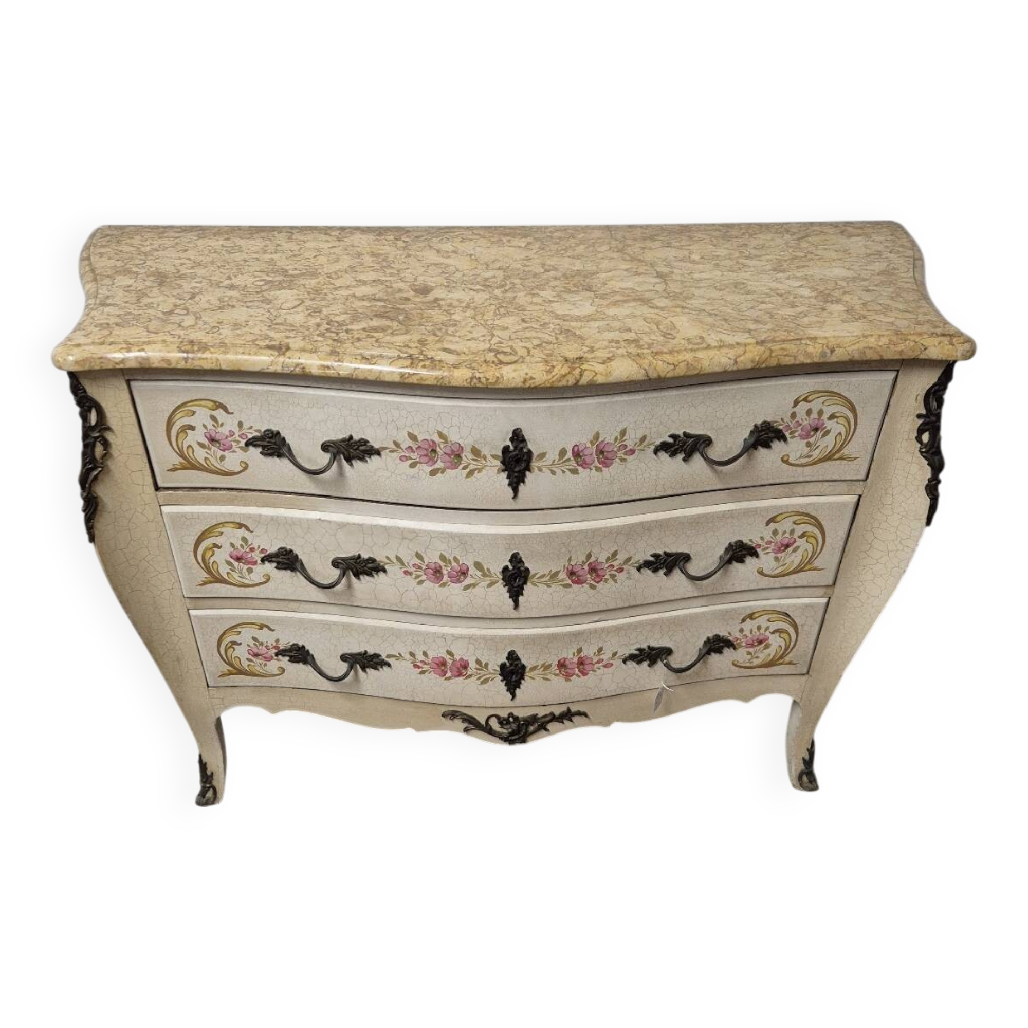 Louis XV style chest of drawers painted with flowers, Italian manufacture