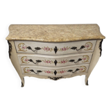 Louis XV style chest of drawers painted with flowers, Italian manufacture