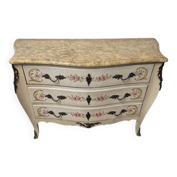 Louis XV style chest of drawers painted with flowers, Italian manufacture