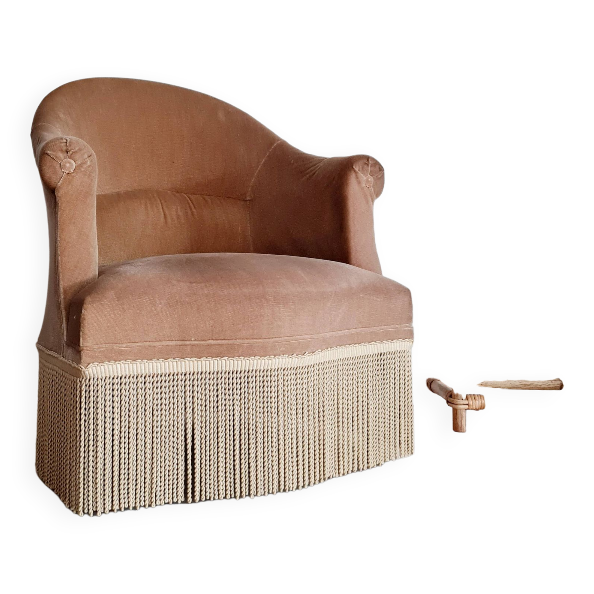 Fauteuil crapaud velours beige doré