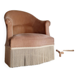 Fauteuil crapaud velours beige doré