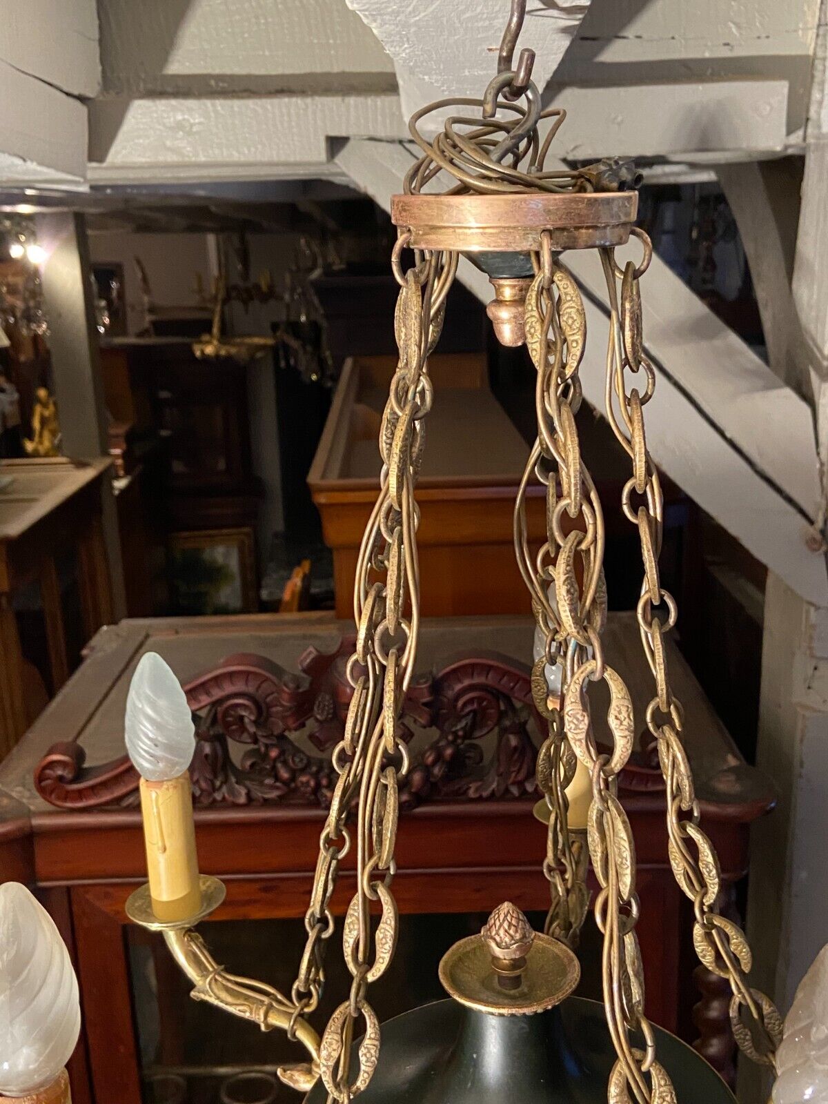 5-burner bronze and metal chandelier with double patina Empire style