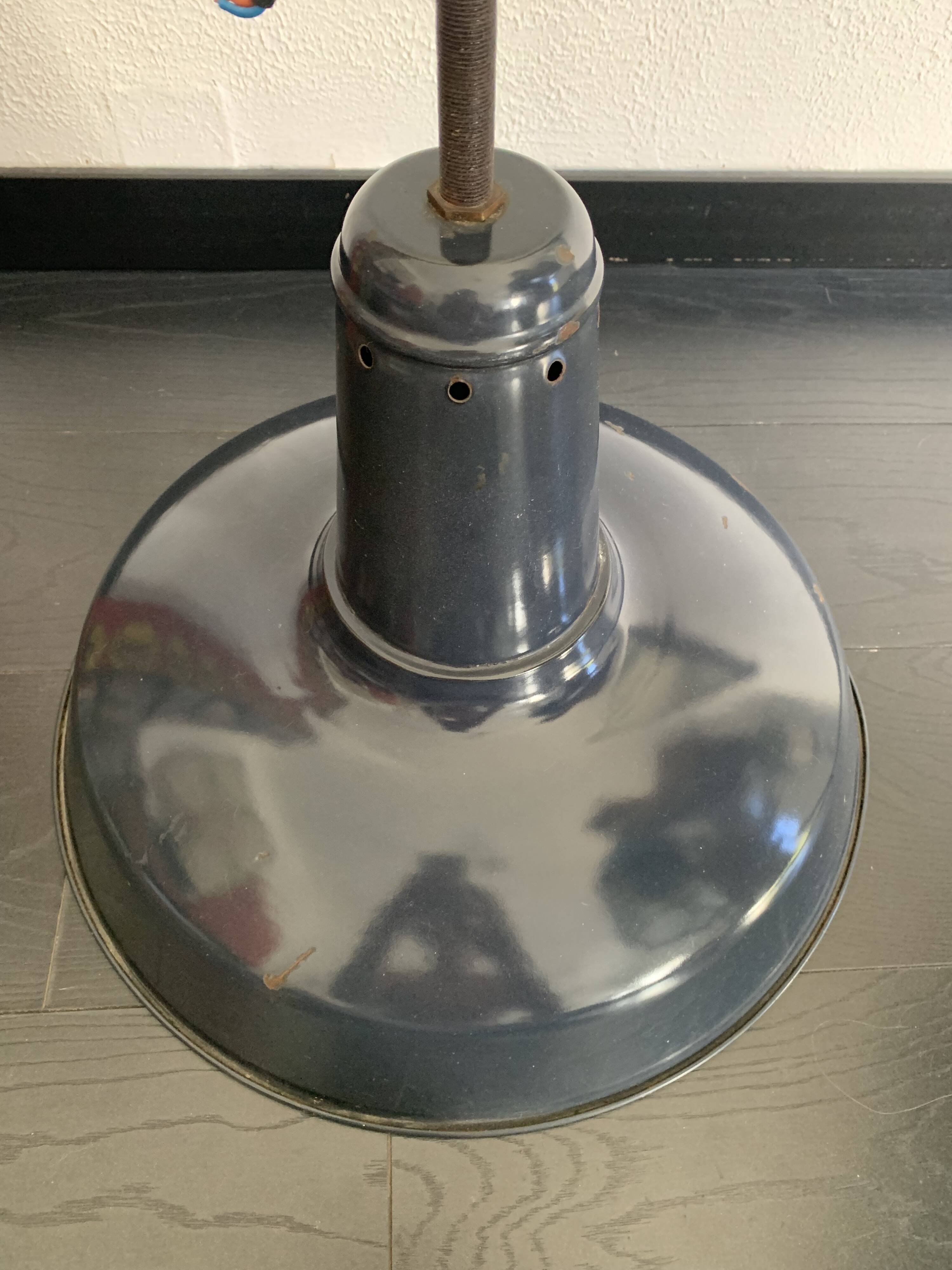 Vintage 1940s marine enamelled bowl pendant lamp - 47 x 40 cm