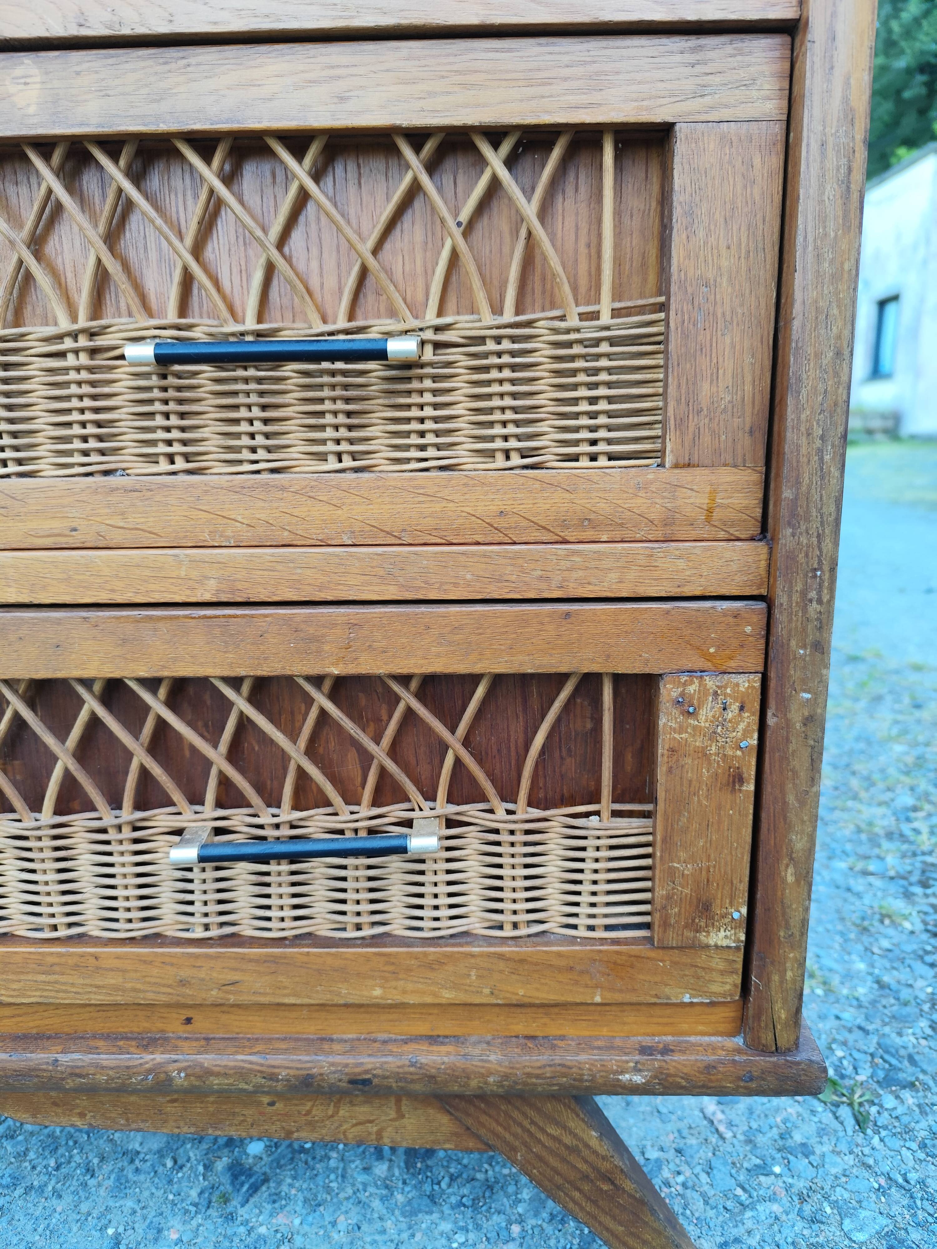 Vintage 4-drawer bamboo rattan chest of drawers
