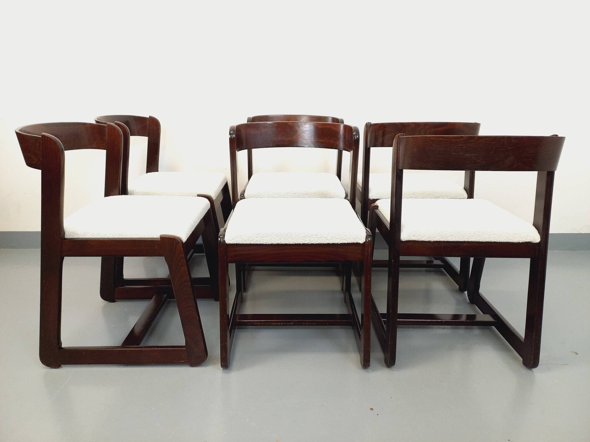 Set of 6 vintage Italian sleigh chairs by Mario Sabot