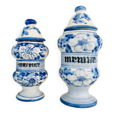 Lot de deux pots d’apothicaire céramique peinte vintage