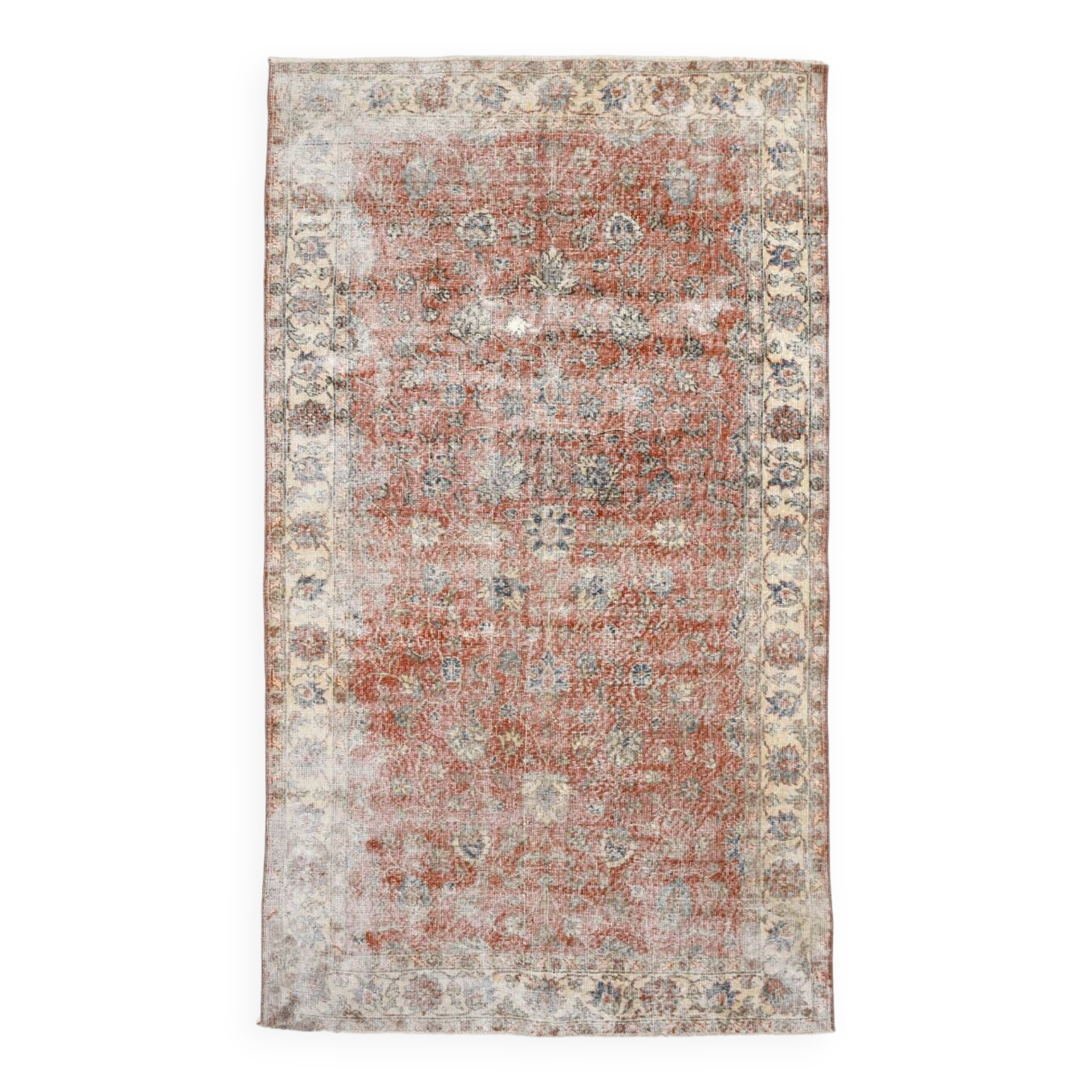 5x9 Pale Red & Blue Shabby Chic Vintage Turkish Rug, 151x259Cm SK5619