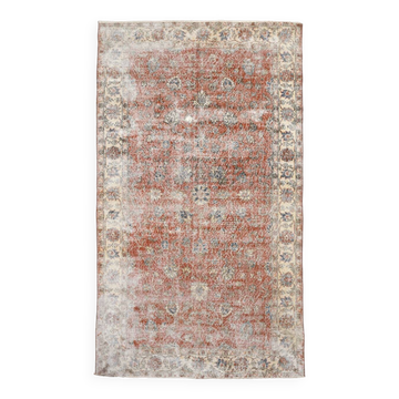 Tapis turc vintage shabby chic rouge pâle et bleu 5x9, 151x259 cm SK5619