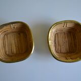 2 rattan/wicker and brass bowls/baskets