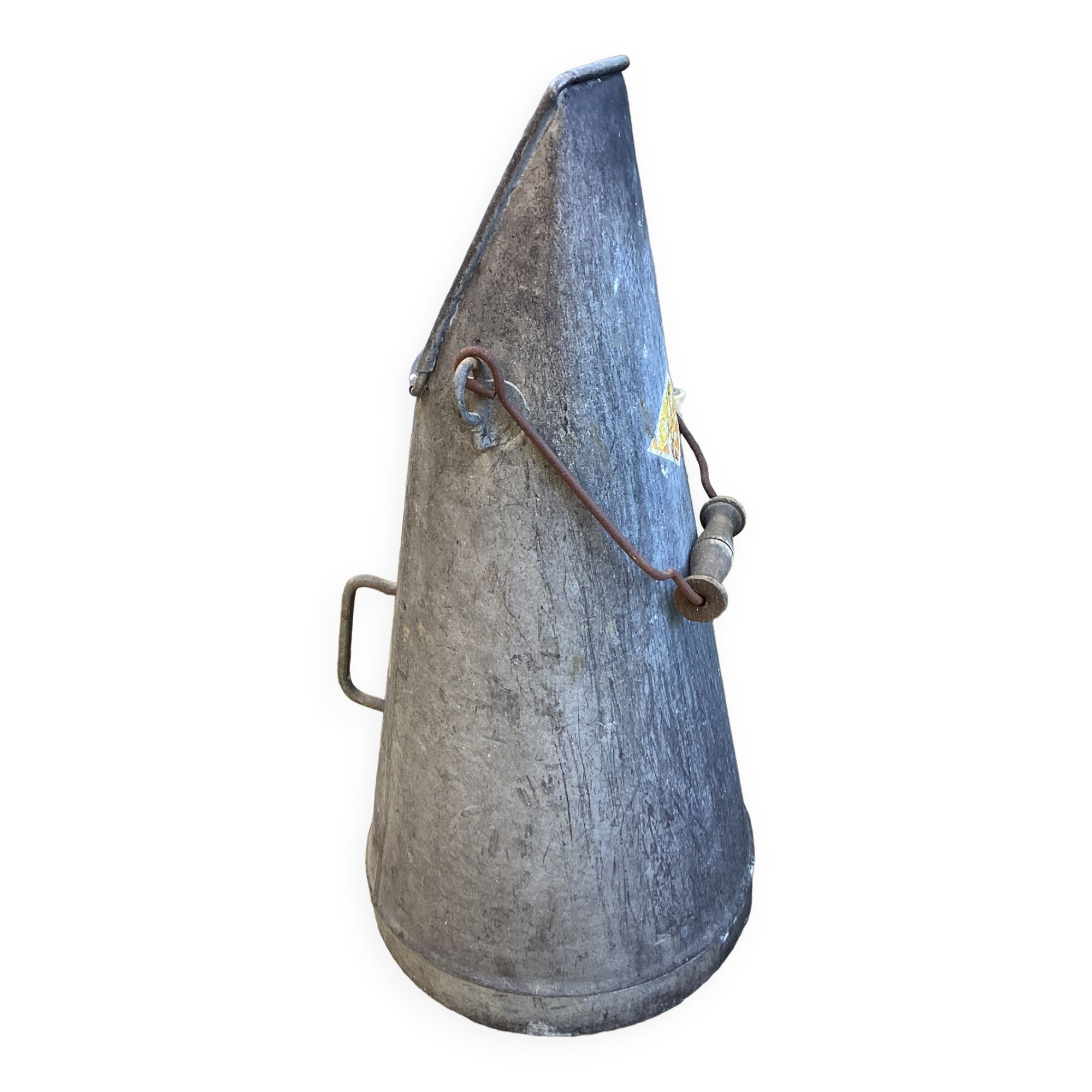 Vintage galvanized zinc coal bucket, conical shape, dimensions: height -50cm - width -25cm