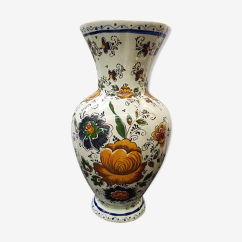 Ancien vase h becquet céramique décor fleurs made in belgique vintage