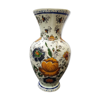 Old vase h becquet ceramic décor flowers made in belgium vintage