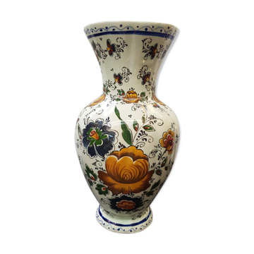 Ancien vase h becquet céramique décor fleurs made in belgique vintage