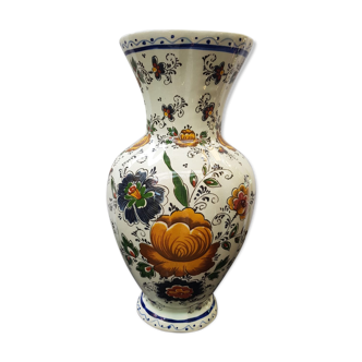 Ancien vase h becquet céramique décor fleurs made in belgique vintage
