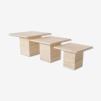 Set of 3 travertine side tables