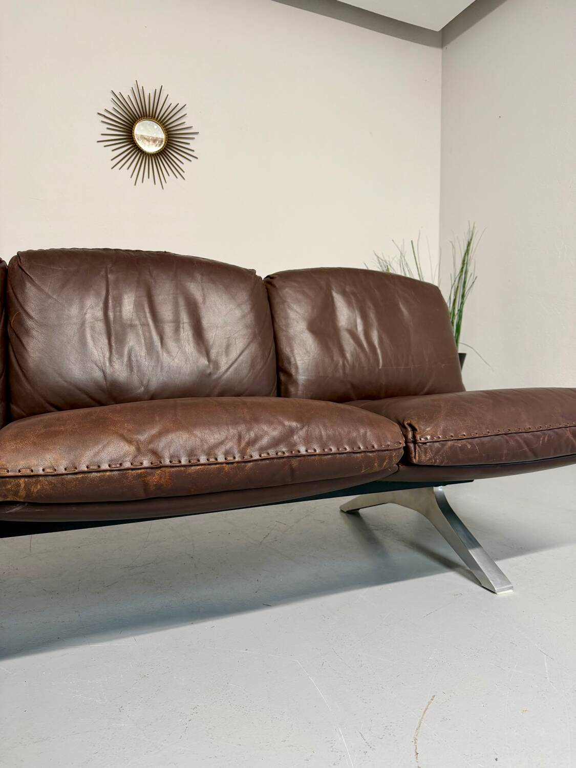 De Sede DS31 vintage leather 3-seater canapé banquette from the 1970s.