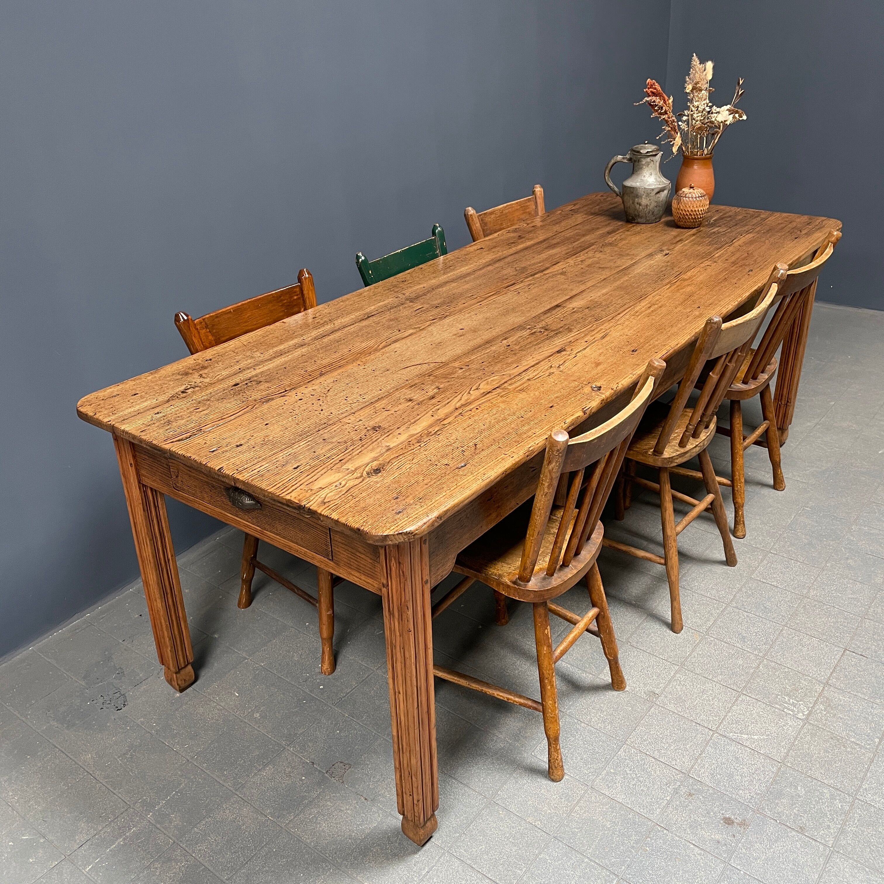Large oak farmhouse table from France, early 1900s