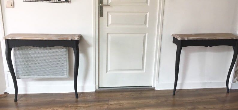 Duo de consoles en bois, relookées en noir et bois