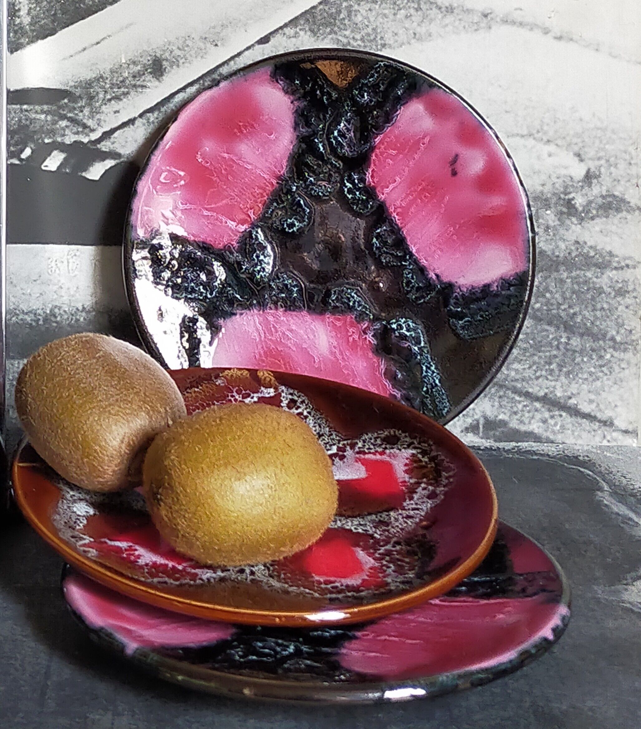 Three ceramic dessert plates from Vallauris 50s