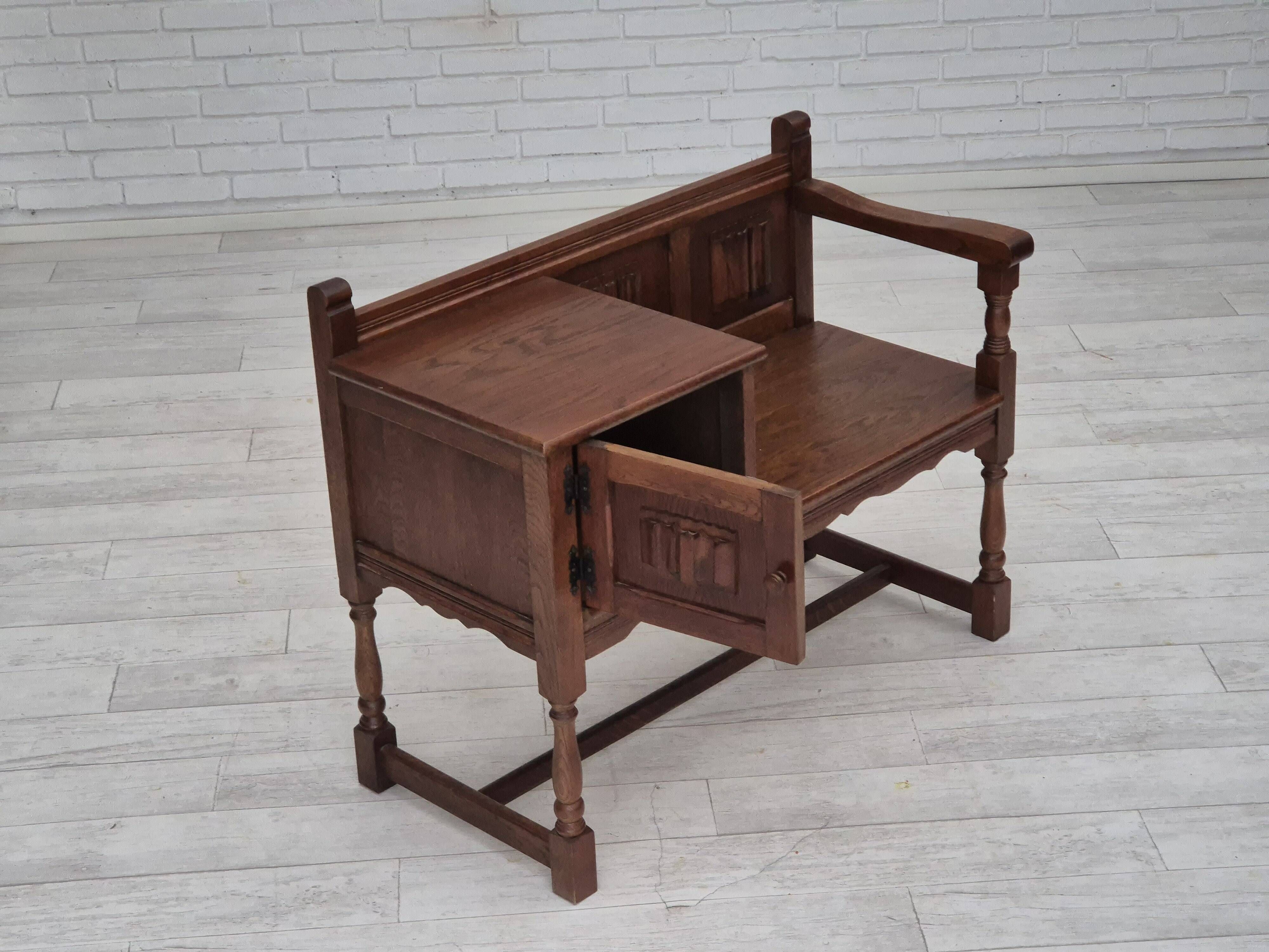 1960s, Danish bench, dark solid oak wood, plywood.
